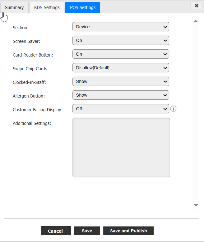 Hardware - Devices - POS Settings (HQ) – TRAY